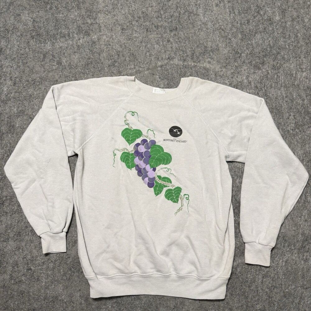 Vintage 80s Hanes Sweatshirt Size M Monterey Vineyard Winery Grape Crewneck